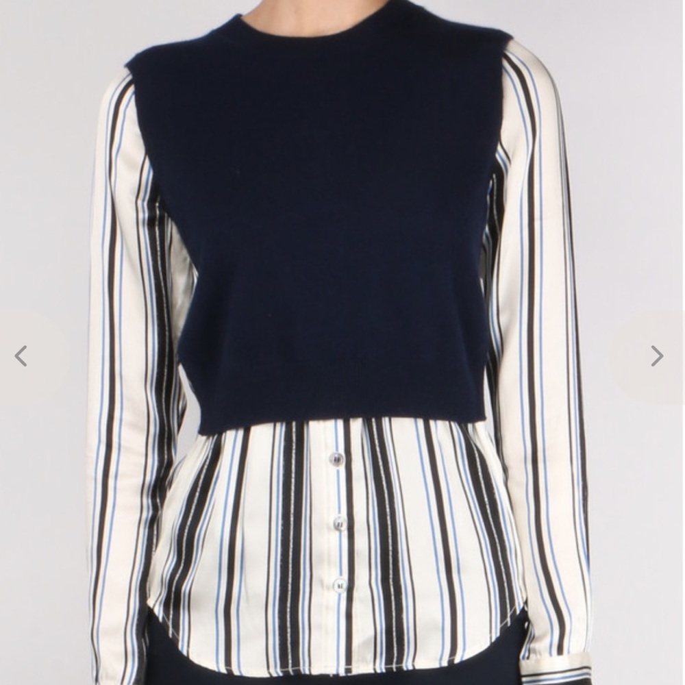 Veronica Beard Navy and White Striped Blouse